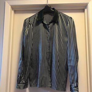 Black and White Striped Button-Up Blouse